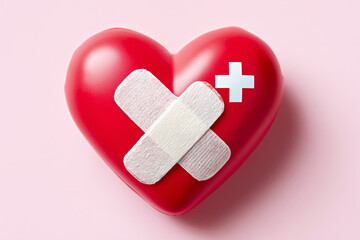 Red heart with bandages and cross
