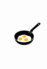  Three perfectly cooked fried eggs with bright yellow yolks sizzling in a classic black frying pan
