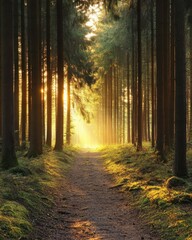 Overhead perspective of a forest trail encircled by thick foliage