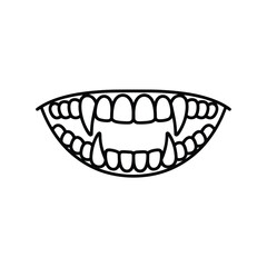 Simple line art of vampire teeth for Halloween designs