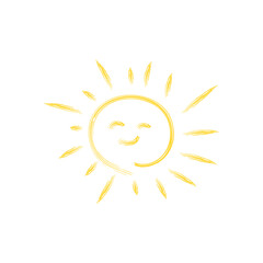 Doodle childish smiling sun icon scribble