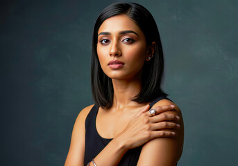 Confident Indian Woman Portrait Studio Shot Elegant Jewelry Fashion Beauty