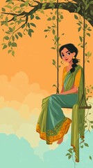 Indian girl on swing for teej.