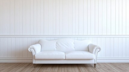 White Sofa Against White Paneled Wall