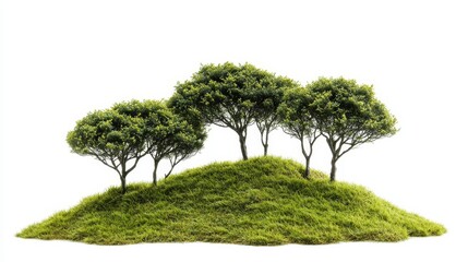 Obraz premium A miniature forest with trees and flowers, set against a transparent backdrop in isolation
