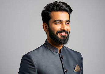 Obraz premium Portrait of a Smiling Indian Man in Traditional Attire