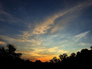 Evening atmosphere with blue and orange sky and beautiful light.