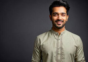 Fototapeta premium Confident Indian Man Portrait Studio Shot Festive Kurta Fashion