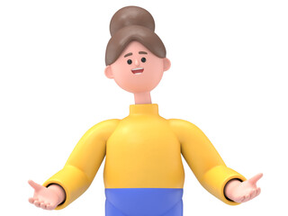 3D illustration of Asian woman Angela holding a board.Transparent Background Mockup.Supports PNG files with transparent backgrounds.