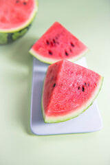 Fresh cut watermelon close-up, red and delicious
