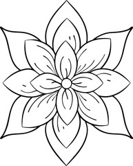 symmetric floral mandala ornament, black outline geometric flower vector

