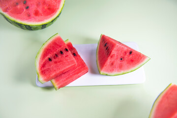 Fresh cut watermelon close-up, red and delicious