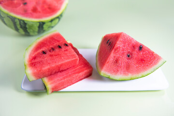 Fresh cut watermelon close-up, red and delicious