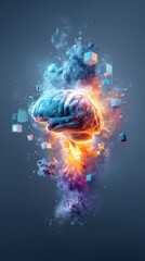 Abstract Brain Visualization with Digital Elements and Smoke