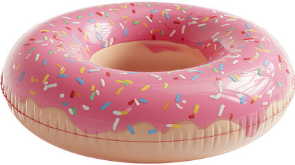 nflatable pool ring in donut shape with frosting details, isolated, PNG