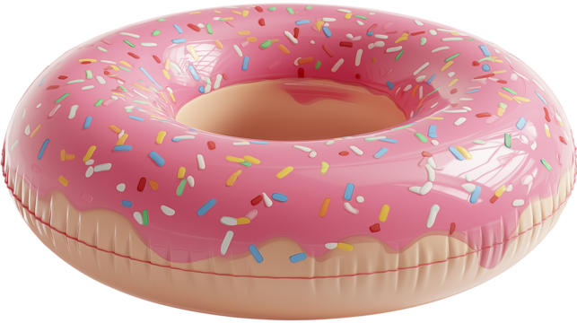 nflatable pool ring in donut shape with frosting details, isolated, PNG
