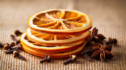 Aromatic Dried Orange Slices and Star Anise Spiced for Winter Holidays