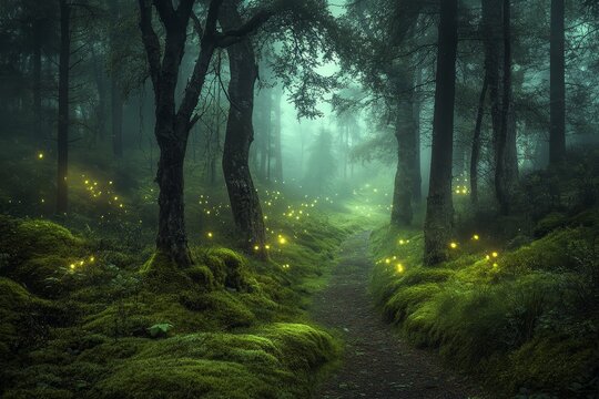 Dreamland landscape of a mystical forest created by generative ai