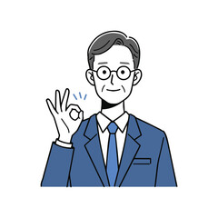 Smiling Businessman Gesturing Okay Approval Acceptance, Professional Presentation, Positive Business Communication, Cheerful Expression, Excellent Performance, Project Success, Friendly Man