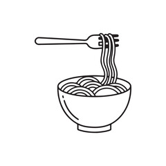 Minimalist Illustration of Noodles Served in a Bowl and Lifted with a Fork, Ideal for Food or Restaurant Theme