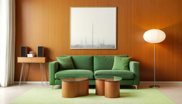 artwork in mid-century modern living room