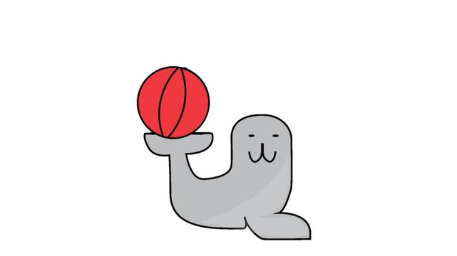 Cute Happy Seal Balancing a Red Ball on Its Tail, Perfect for Kids Illustrations, Animal Education and Fun Graphic Designs