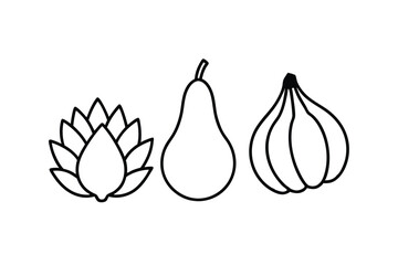 egetables and Fruits Line Art Vector Illustration – Minimal Organic Food Design