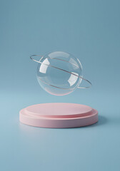 Minimalist Glass Orb Floating Above Smooth Pink Pedestal