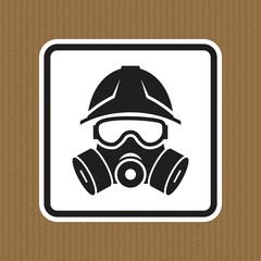 Black and White Icon of Worker with Gas Mask on Brown Background