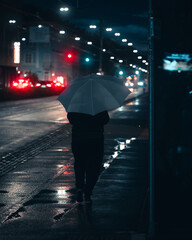 Man Walking The Rain Night