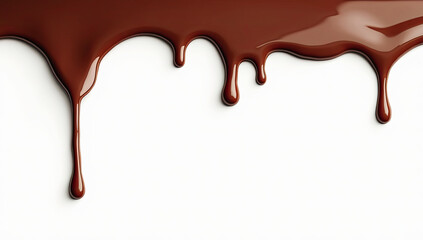 Delicious melted dark chocolate dripping down on a clean bright white background