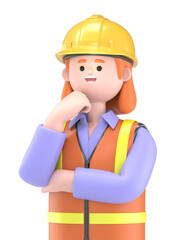 3D illustration of Female engineer Pam surrounded by question marks.Transparent Background Mockup.Supports PNG files with transparent backgrounds.