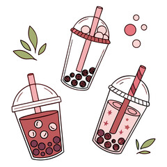  Smiling Bubble Tea Character with Straw