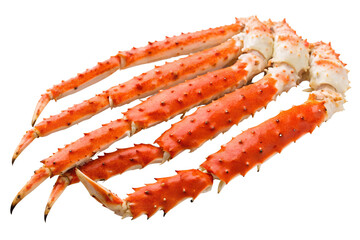 Freshly cooked king crab legs isolated against a solid PNG background for seafood display, king crab, crab legs, seafood, cooked, food, crustacean, claw, shellfish, gourmet, meal, dinner, delicious,