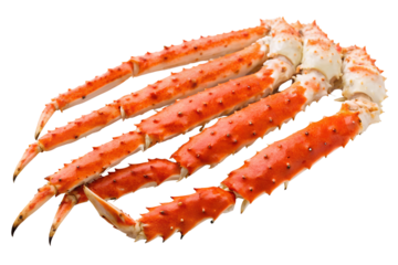 Freshly cooked king crab legs isolated against a solid PNG background for seafood display, king crab, crab legs, seafood, cooked, food, crustacean, claw, shellfish, gourmet, meal, dinner, delicious,