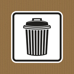 Black and White Trash Can Icon on Brown Background for Waste Management