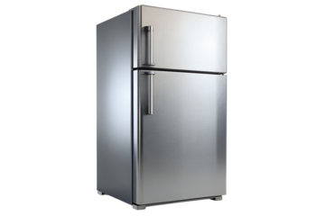 Modern stainless steel refrigerator isolated against a deep PNG background for culinary design, refrigerator, fridge, appliance, kitchen, home appliance, stainless steel, modern, isolated, black bac