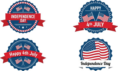 Naklejka premium Four independence day themed badges with flags and patriotic messages