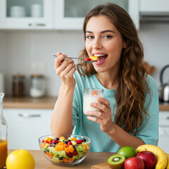 Woman eating vegetables