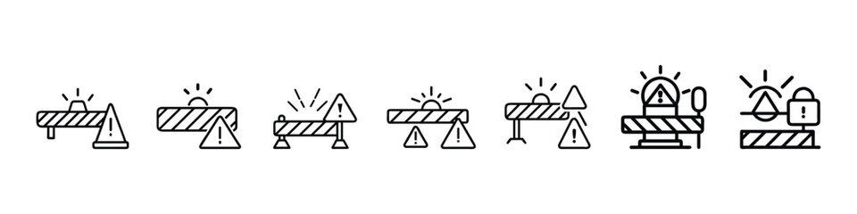 Caution Tape and Warning Light Icon – Emergency Risk Situation Symbol, Caution tape and warning light icon representing emergency risk situations, hazards, urgent alerts, safety warnings