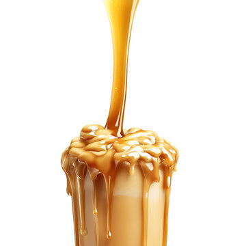 Caramel Sauce Pouring into a Glass, Dripping Down the Sides