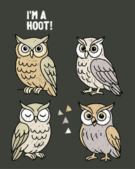 owl vector doodle cartoon set.eps