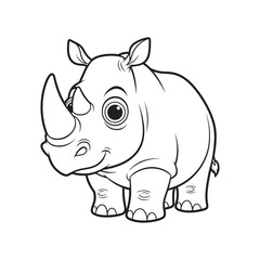Naklejka premium Cute Cartoon Rhino Black and White Line Drawing rhinoceros