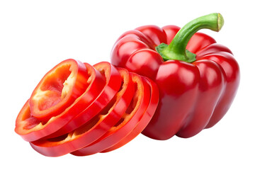 sliced red sweet bell pepper image isolated on transparent background