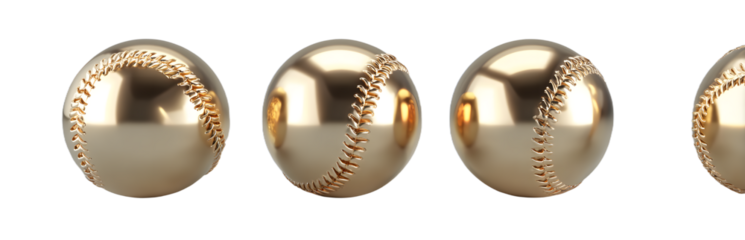 three golden baseball balls Isolated on Background