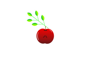 Apple and Green Leaves Pattern. Vector illustration
