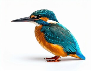 Obraz premium Common Kingfisher Bird Profile Vivid Blue and Orange Plumage White Background