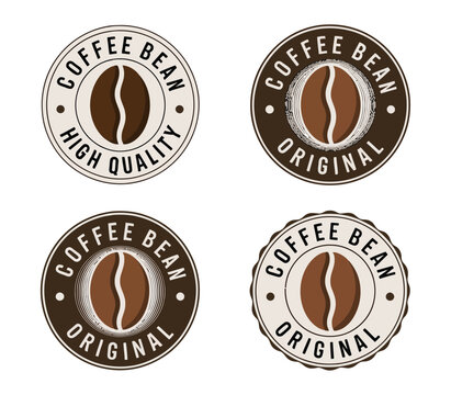 set of four vintage coffee bean logos with brown and beige color scheme for high quality branding, packaging, and café label design