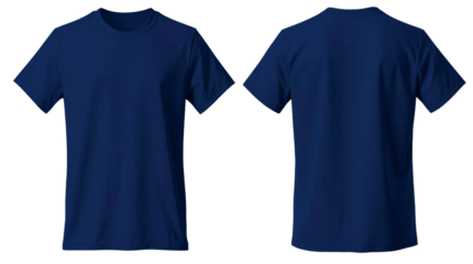 Navy blue t-shirt in front and back view, mockup isolated on transparent background