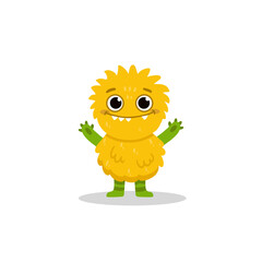 Cute cartoon monster on white background. Happy Alien. Funny yellow monster in flat style. Vector illustration.
